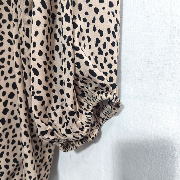 Umgee Womens 2XL Animal Print Babydoll Dress High Low Hem Balloon Sleeve Tan - Picture 4 of 10